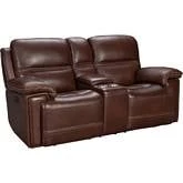 Sedrick Power Reclining Console Loveseat in Walnut Brown Leather